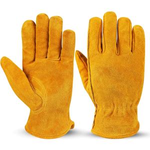OZERO Leather Work Gloves Flex Grip Tough Cowhide Gardening Glove for Men and Women (Medium, Gold With Mesh Linning)