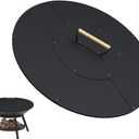 24" Wooden-Handle Fire Pit Lid for Pits up to 22", Round Metal Bonfire Pit Burner Pan Cover, Smokeless Fire Pit Cover for Fire Tables, All-Weather Resistance Outdoor Firepit Accessory