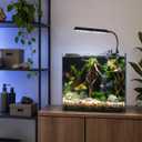 5.75 Gallon Rimless Glass Aquarium Kit with Moving Sand Waterfall Decor, LED Light & Silent Filter, Complete Desktop Fish Tank Starter Set with Jump-Proof Lid, Rocks & Sand