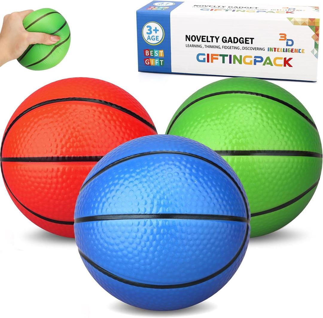 Mini Foam Basketball for Hoop, 5" Squeeze PU Balls for Over The Door Hoop, Replacement Balls for Kids Adults, Beach Indoor Outdoor Sport Game Gift Set 3 PCS (Rainbow) (Multicolored)