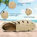 Qiucdzi Men's Sport Sandals Leather Closed Toe Sandal Breathable Outdoor Fisherman Shoes Adjustable Summer Beach Shoes for Hiking Walking (Beige)