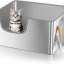 40L XXL Stainless Steel Litter Box with High Sides,No Sharp Edges for Big Cats Maine Coon,One-Piece Deep Stainless Steel Litter Boxes with Tall Sides,Anti-Leakage,Non-Sticky,Easy Clean(Front Entry)