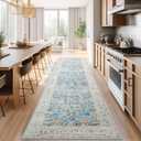 jinchan Hallway Runner Rug 3x10 - Vintage Kitchen Rug Washable Runner Floral Boho Floor Cover Lightweight Non Slip Thin Retro Distressed Carpet for Bathroom Laundry Room Bedroom Stairway Light Blue