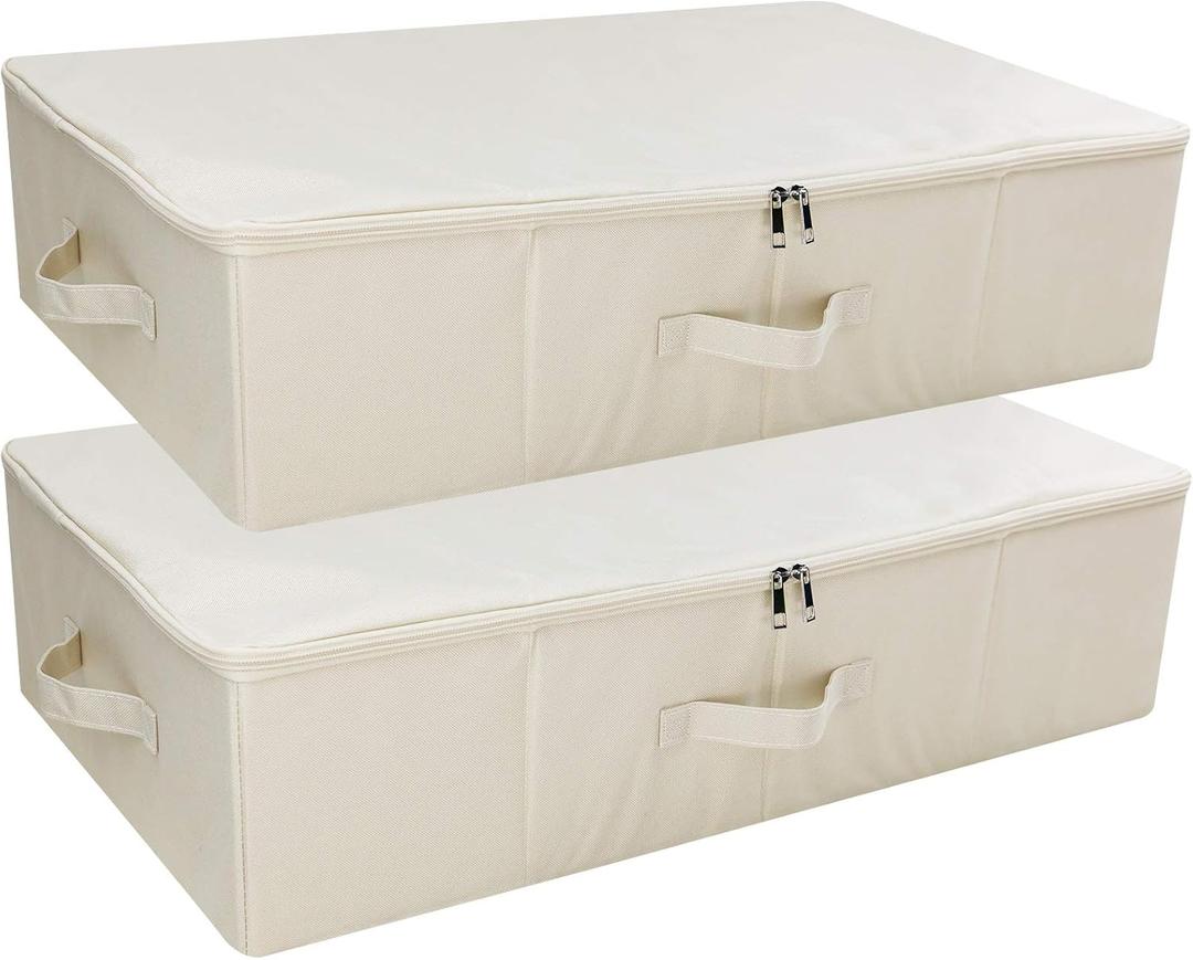 iwill CREATE PRO Pack of 2, Collapsible Rigid Storage Baskets for Underbed Organizer, Good for Clothing, Shoes, Bedding in Wardrobe, College Dormitory, Apartment Shelves Use, Beige (27.5*15.7*7")