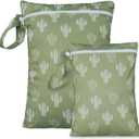 2 Sizes Wet Bags, Waterproof Storage Bag for Baby Diapers and Pump Parts, Reusable Diaper Bag with Zippered Pockets and Handle, Travel Bags, Beach, Pool, Gym Bag for Swimsuits & Wet Clothes, Set of 2 (Green)(36 x 26cm)