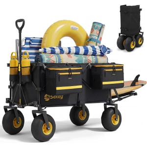 Sekey Heavy Duty Beach Wagon with 9" Big Sand-Proof Wheels, 300L Oversized Foldable Beach Cart with Cooler| Adjustable Handle & Balloon Tires for Sand, Camping,Vacation