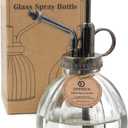OFFIDIX Transparent Glass Watering Spray Bottle, 6.3 Inches Tall Vintage Style with Bronze Plastic Top Pump One Hand Plant Mister Glass Watering Can Indoor