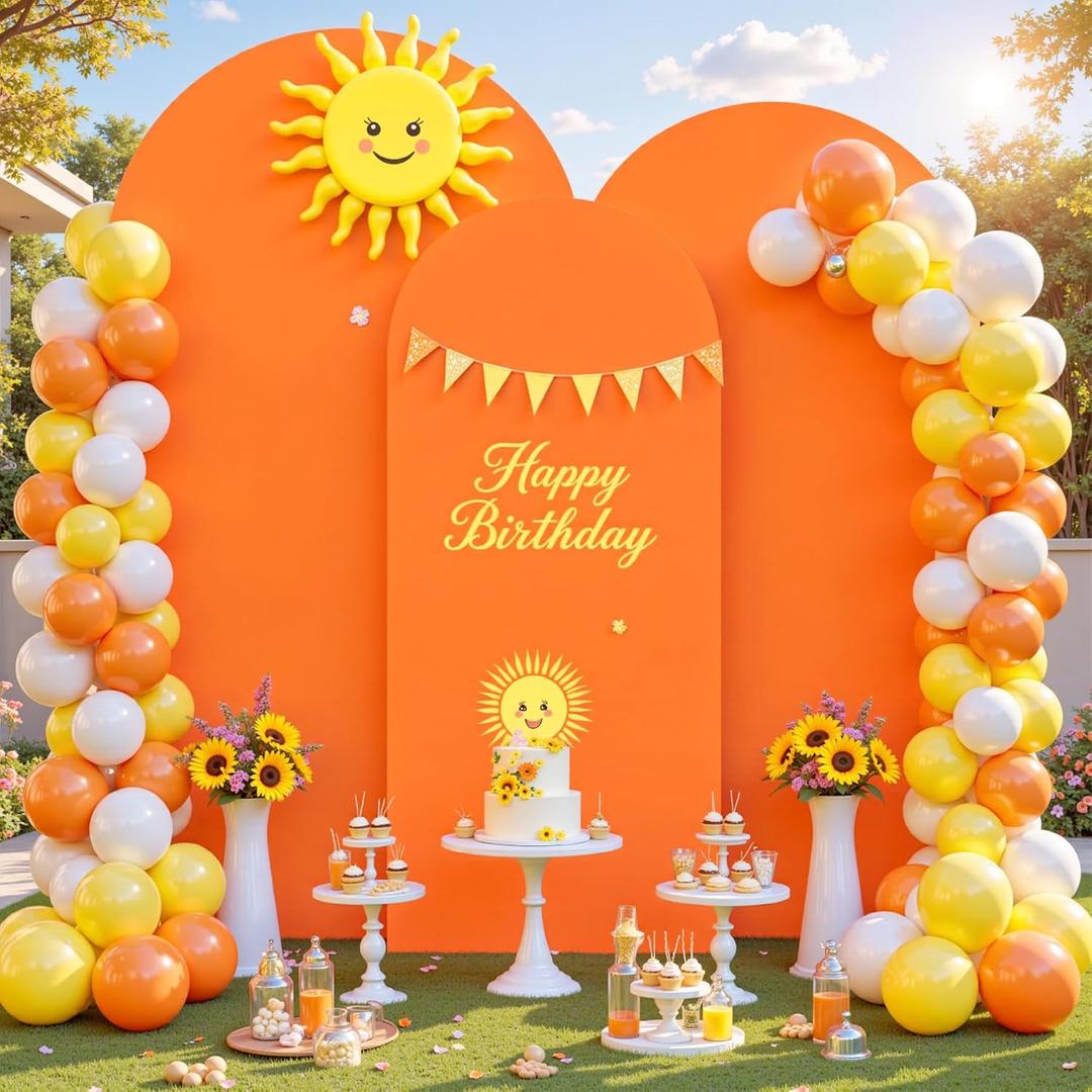 (7.2FT, 6.6FT, 6FT) Wedding Arch Cover Set of 3 Orange Spandex Fitted Arch Cover for Round Top Chiara Backdrop Stand Covers for Birthday Party Banquet Photo Background Decoration