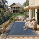 8x10 Scalloped Rug Easy Jute Washable Rug for Living Room Indoor Outdoor Blue Geometric Non Slip Carpet for Under Table Neutral Carpet for Backyard Patio Dining Room