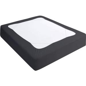 Box Spring Cover Full Size, Elastic Fabric Wrap Around 4 Sides Bed Skirt, Sleek Alternative for Bed Skirts for Hotel/Home, Fits Box Springs up to 13, Black