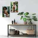 XLMDYYSW African American Wall Art Bathroom Decor 2 Piece Green Botanical Black Girl Pictures Black Woman Canvas Print Modern Artwork for Toilet Home Framed (12.00" x 16.00" x 2PCS)