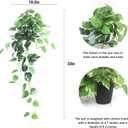 Fake Pothos Hanging Plants - 33" Set of 2 Artificial Silk Ivy Vines with Pots, Realistic Faux Greenery for Indoor Home Office Bathroom Decor, Low Maintenance Hanging Plant Decoration - Golden Green