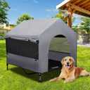 Summertrail 42" Large Dog House Outdoor Indoor with Breathable Mesh Windows-Elevated Dog Bed Cot Dog Tent Shade Shelter for Large Breeds with Canopy, Weatherproof Dog Kennel for Outside, Easy Clean