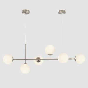 BOKT Modern 6-Light Ceiling Pendant Lighting Mid-Century Large Globes Sputnik Chandelier Brushed Nickel Milk Glass Globe Linear Pendant Light Dining Room Flush Mount Ceiling Lamp (Silver+White)