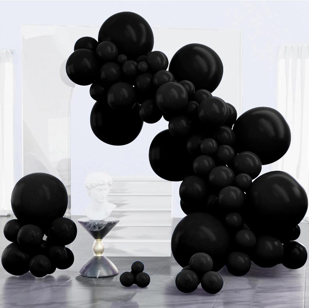 PartyWoo Black Balloons 100 pcs Different Sizes Pack of 18 12 10 5 Inch Matte Black Latex Balloon Arch Kit Garland for Graduation Halloween New Year Anniversary Birthday Party Decorations Black-Y18