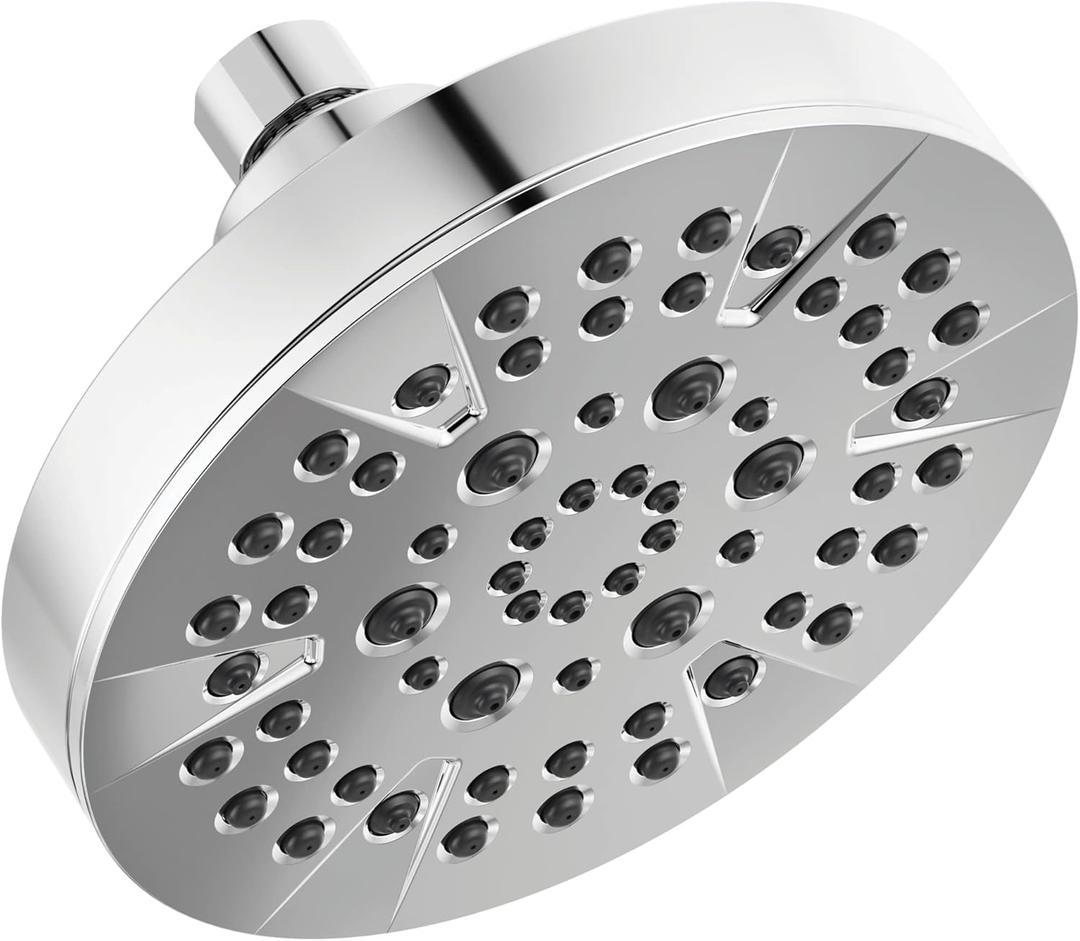 Delta 6-Setting Chrome Shower Head with High Pressure Spray, 6 Inch Round Shower Head, Showerheads, 1.75 GPM Flow Rate, Chrome 52535