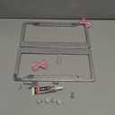 Bling License Plate Frame, Shiny Rhinestones Stainless Steel 4 Holes License Plate Frame, White