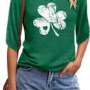 KISSMODA Womens 3/4 Sleeve Plus Size Sleeve Tops Casual Summer Trendy Loose V-Neck Blouses T-Shirts Tunic White Clover