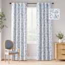 jinchan 95% Blackout Floral Curtains 84 Inches Long, Printed Flower Blue Blackout Curtain for Bedroom Rod Pocket Back Tab Blackout Curtains Thermal Insulated Window Drapes, 2 Panels Blue