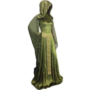 Sinastar Womens Medieval Dress Costume Hooded Lace Up Renaissance Velvet Trumpet Sleeve Gothic Green Gown (Small)