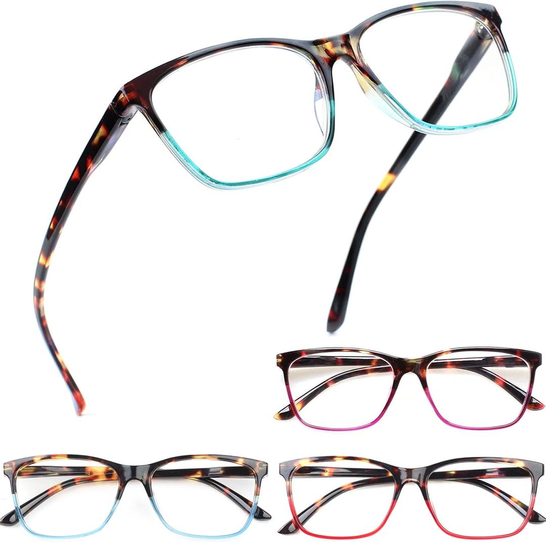 Henotin 4 Pack Ladies Reading Glasses Blue Light Blocking Spring Hinge Readers Anti Eyestrain Computer Eyeglasses (Multicolor, 1.75)