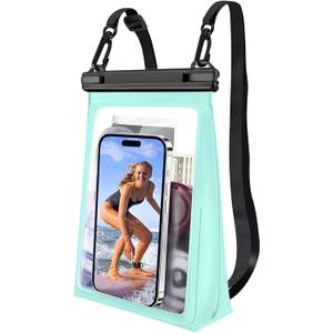PEDVSTY Large Waterproof Phone Pouch [with Sealing Strip], Cell Phone Dry Bag for iPhone Galaxy All Phones, Floating Water Proof Bag for Beach Water Park Green