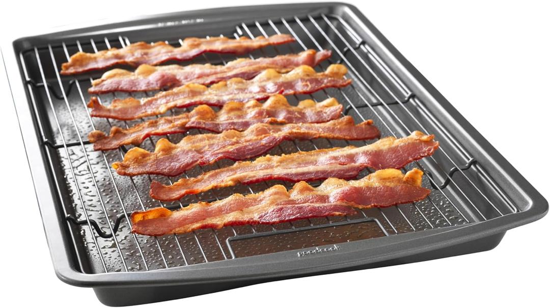 GoodCook 15 x 10.5 Nonstick Carbon Steel Baking Pan & Raised Wire Rack Pizza Crisper, Crispy Bacon, Multipurpose Cooking Sheet Pan, Cooling Rack, Kitchen Cookware Set, Dishwasher Safe