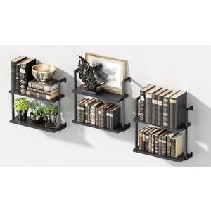 DEMEGA Wall Mounted Bookshelves Set of 3, Floating Shelves for Wall, 6-Tier Wooden Hanging Bookshelf, Easy Installation Book Organizer for Home Office, Living Room, and Bedroom