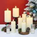 Eywamage Ivory Flat Top Flameless Pillar Candes with Remote, Real Wax Flickering Tall LED Battery Fireplace Candles Set of 7 (Ivory - 7 Pack)