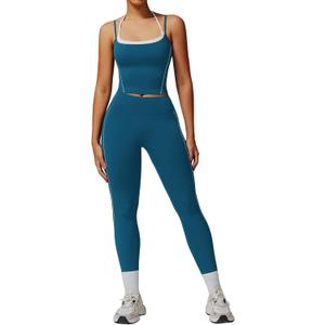 QBGJTD Womens Workout Sets Two Piece Spaghetti Straps Tank Top Matching High Waist Leggings Gym Work Out Outfits with Pockets,Medium