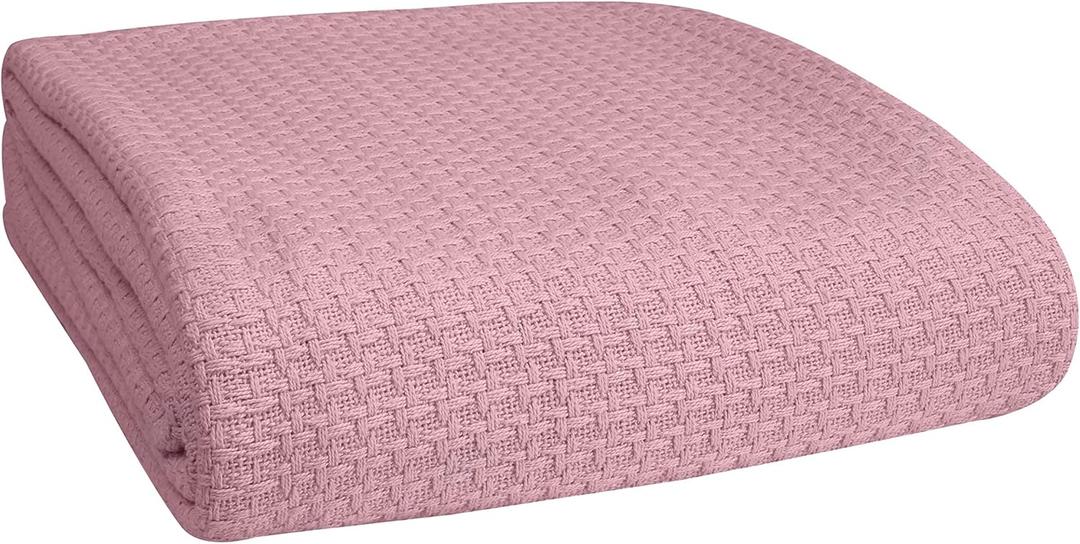BELIZZI HOME 100% Cotton Bed Blanket, Breathable Bed Blanket Full Queen Size, Cotton Thermal Blankets Full Queen, Perfect for Layering Any Bed for All Season, Purple (Queen (90 in x 90 in))
