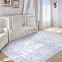 Wonnitar Floral Purple Rug for Nursery, Washable 5x7 Kids Rug, Boho Ultra-Thin Soft Non Slip Vintage Carpet for Bedroom Dorm Living Room Playroom Office, Pale Purple