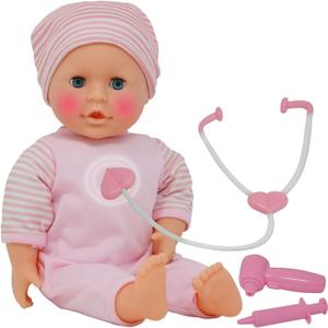 Interactive Talking Baby Doll Doctor Set Toy Pack for Kids  14 Doll with Lights, Sound Effects, Pretend Play Dr Checkup Accessories  Pink Newborn Hospital Care Nursing Playset for Toddler Girl 3+