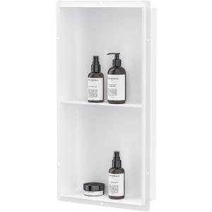 Neodrain 2-Tier 24X12Inch White Shower Niche, Rimless Bathroom Wall Niche Recessed Stainless Steel Waterproof Tile Ready Shower Cubby for Bathroom Storage Organizer