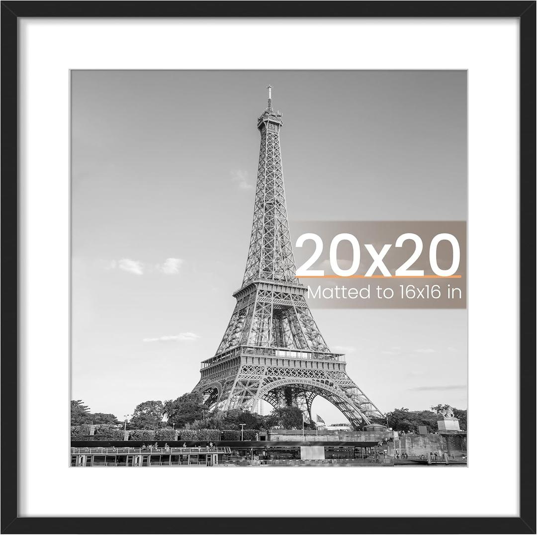 upsimples 20x20 Picture Frame, Display Pictures 16x16 with Mat or 20 x 20 Without, Wall Hanging Puzzle Frames, Black, 1 Pack