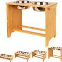 HTB Elevated Dog Bowls,Raised Dog Bowl Stand with 2 Stainless Steel Bowls,Elevated Raised DogBowls for Large Medium Small Sized Dogs (X large-14"tall,48 Oz bowl, Bamboo)