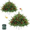 2 Pack 24 Inch Christmas Urn Filler, Dual Color Change & Timer Christmas Tree with Pinecones Red Berries Tripod Stake Battery Operated 8 Mode for Porch Outdoor Xmas Trees Christmas Decorations
