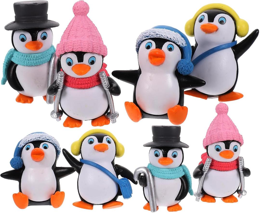 NUOBESTY Cute Penguin Characters Toys Mini Penguin Figure Collection Playset Cake Topper Decoration Mini Christmas Figurines Winter Toys 8 Pieces