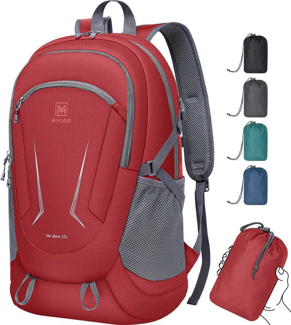 MIYCOO Backpack - Ultra Lightweight Packable Backpack for Travel Camping, Hiking Back Pack Waterproof Foldable Daypack for Men Women Red (35L)