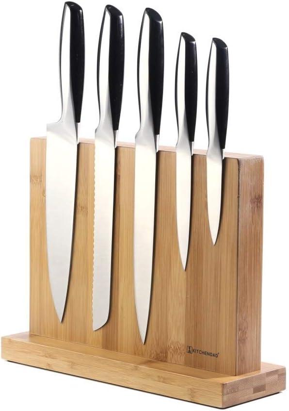 KITCHENDAO Luxury Double Sided Bamboo Magnetic Knife Block Holder without Knives with Enhanced Powerful Magnets, Cutlery Display Stand and Storage Rack Large Capacity, Easy to Reach, Easy to Clean
