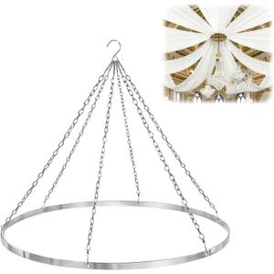 24 Ceiling Drapes Hanging Kit for 6 Panels Wedding Ceiling Drapes Canopy Hoop Metal Ring Ceiling Hanging Decor Hardware Kit for Draping Fabric Indoor Outdoor Party Ceremony Ceiling Decorations, 24"W x 19.2"L