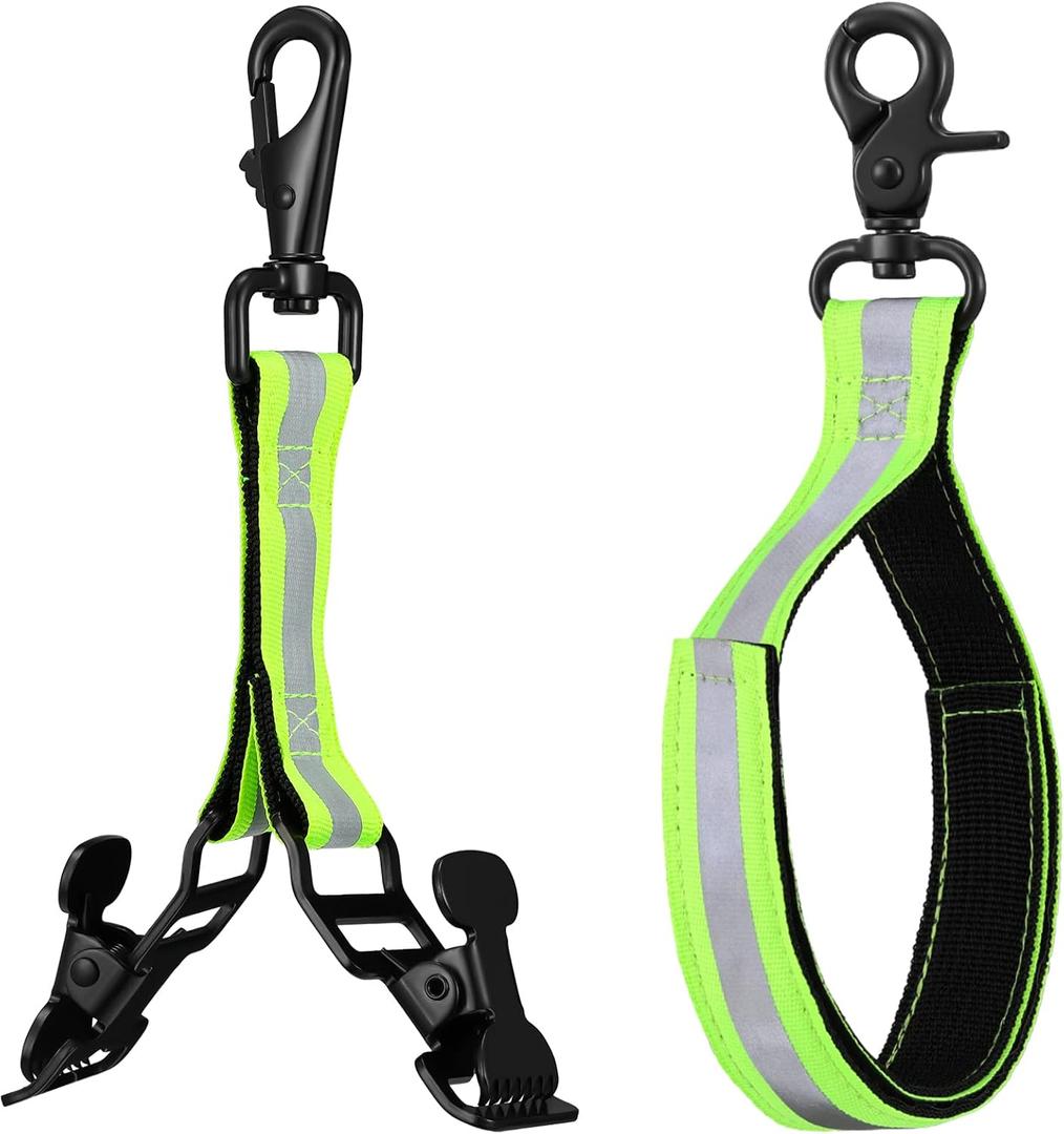 2 Pieces Firefighter Glove Strap with Reflective Trim Firefighting Glove Safety Strap Turnout with Swivel Snap Hook Clip (Green)