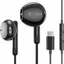 USB C Headphones for iPhone 16 15 Pro Max Plus iPad Pro USB C Earphones with Microphone Volume Control USBC Wired Earbuds USB Type C Earphone for Google Pixel 8 7 6A 5 Samsung S24 S23 S22 S21 S20 A55 (Black)