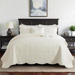 HoneiLife Oversized King Bedspreads 128x120 - California King Quilts 4-Piece, Cal King Quilt Sets,Rustic Bedding Sets King Size,Reversible Coverlets Lightweight Bedlinen Set for All Season Use-Beige