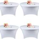 4 Pack 6FT Round Spandex Tablecloth 72 Inch White Stretchable Table Cover Washable and Wrinkle Resistant Table Cloth, Fitted Round Table for Wedding, Banquet, Birthday, Party, Restaurant (White)