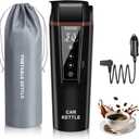 Car Electric Kettle: 12V/24V Portable Water Boiler Heated Travel Mug,Multiple Temperature Adjustable Coffee Tea Truck Cup with 304 Stainless Steel Dry Burn Protection & Handy Cup Bag (Black)