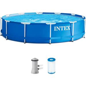 INTEX 28211EH Metal Frame Above Ground Swimming Pool Set: 12ft x 30in  Includes 530 GPH Cartridge Filter Pump  Puncture-Resistant Material  Rust Resistant  1718 Gallon Capacity (Blue)