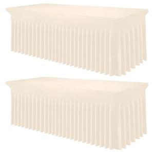 Smiry Spandex Tablecloth 2 Pack, Elastic Fitted Stretch Tablecloth for 8FT Rectangle Tables, Waterproof Washable Table Cover Skirt for Outdoor, Wedding, Banquet & Parties (Beige, 96L x 30W x 30H Inch)