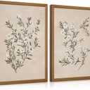 Vintage Botanical Wall Art Neutral Floral Prints Farmhouse Flower Canvas Wall Decor Watercolor Wildflower Pictures Nature Minimalist Artwork for Living Room Bedroom 12x16 Inch Wood Framed Set of 2