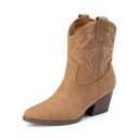 DREAM PAIRS Women's Cowboy Cowgirl Boots Embroidered Stitched Short Western Boots Low Chunky Heel Pointed Toe Ankle Booties, 7.5